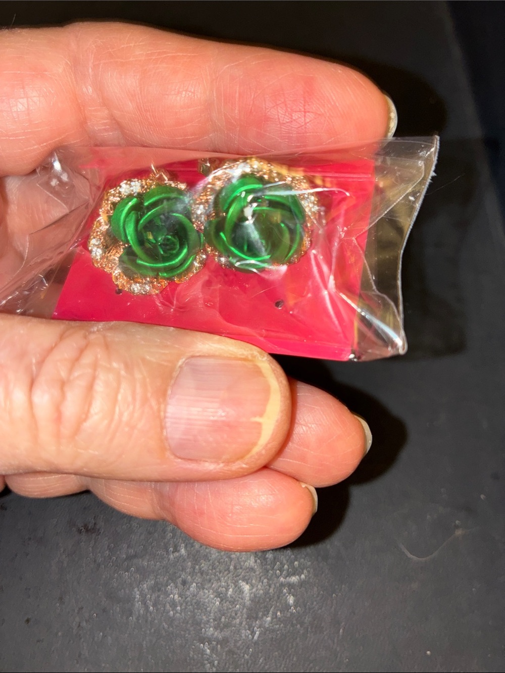 Green Rose Crystal Omega Style Back Earrings.